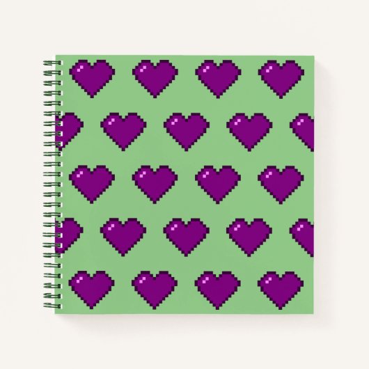 Paars Pixel Heart Pattern Notitieboek (Voorkant)