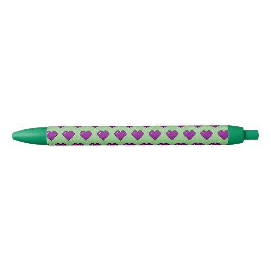 Paars Pixel Heart Pattern Zwarte Inkt Pen (Voorkant)