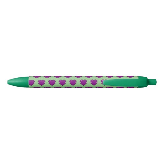 Paars Pixel Heart Pattern Zwarte Inkt Pen (Achterkant)