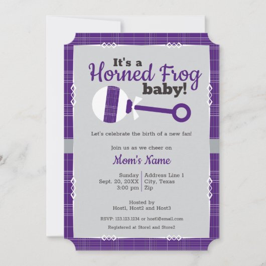 Paars Play Rattle Horned Frog Baby shower Kaart (Voorkant)