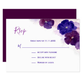 Paars Plum Blue Waterverf Floral RSVP Weddenschap