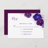 Paars Plum Blue Waterverf Floral RSVP Weddenschap (Voorkant / Achterkant)
