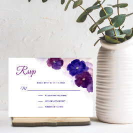 Paars Plum Blue Waterverf Floral RSVP Weddenschap