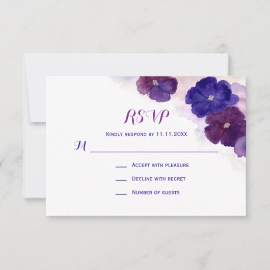 Paars Plum Blue Waterverf Floral RSVP Weddenschap (Voorkant)