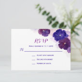 Paars Plum Blue Waterverf Floral RSVP Weddenschap (Staand voorkant)