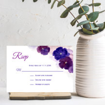 Paars Plum Blue Waterverf Floral RSVP Weddenschap