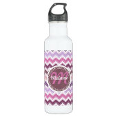 Paars Plum Chevron ZigZag Monogram Waterfles (Voorkant)