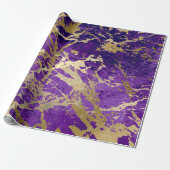 Paars Plum Gold Marble Shiny Metallic Leather VIP Cadeaupapier (Uitgerold)