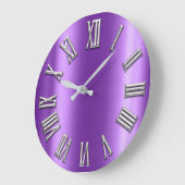 Paars Plum Grey Metal Gray Silver Roman Number Grote Klok (Hoek)