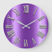 Paars Plum Grey Metal Gray Silver Roman Number Grote Klok (Voorkant)