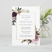 Paars Plum Mauve Pink Floral Baby shower Kaart (Staand voorkant)