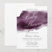 Paars Plum Modern Waterverf Baby shower Kaart (Voorkant / Achterkant)