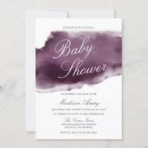 Paars Plum Modern Waterverf Baby shower Kaart