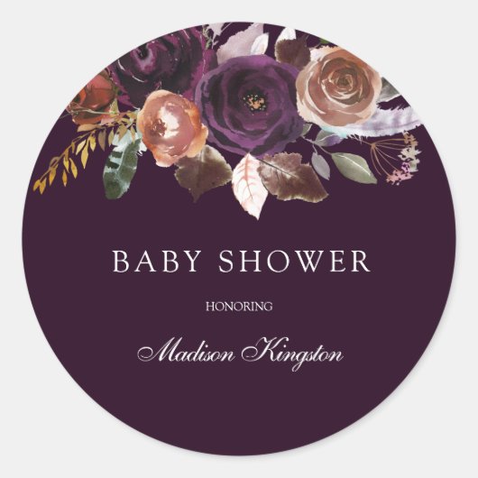 Paars Plum Peach Burgundy Flowers Baby shower Ronde Sticker (Voorkant)