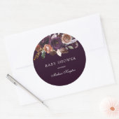 Paars Plum Peach Burgundy Flowers Baby shower Ronde Sticker (Envelop)