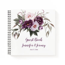 Paars Plum Pink Peonies Greenery Guest Book