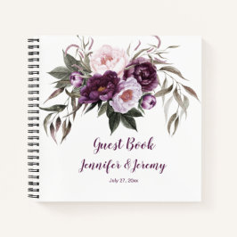 Paars Plum Pink Peonies Greenery Guest Book Notitieboek
