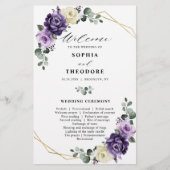 Paars Plum Silver Floral Blooms Wedding Programme (Voorkant)
