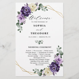 Paars Plum Silver Floral Blooms Wedding Programme
