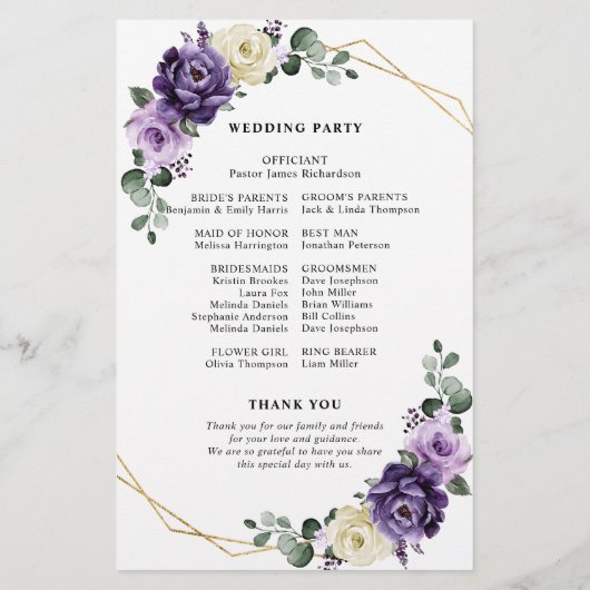 Paars Plum Silver Floral Blooms Wedding Programme (Achterkant)