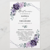 Paars Plum Silver Floral Blooms Wedding Programme (Voorkant)