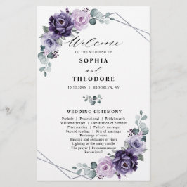 Paars Plum Silver Floral Blooms Wedding Programme