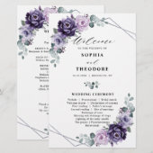 Paars Plum Silver Floral Blooms Wedding Programme (Voorkant / Achterkant)