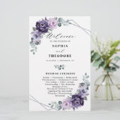 Paars Plum Silver Floral Blooms Wedding Programme (Staand voorkant)