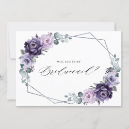 Paars Plum Silver Floral Bridesmaid Voorstel Kaart