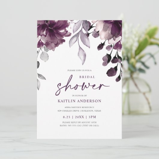 Paars Plum Vrijgezellenfeest Floral Greenery Folia Kaart (Staand voorkant)