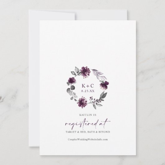 Paars Plum Vrijgezellenfeest Floral Greenery Folia Kaart (Achterkant)