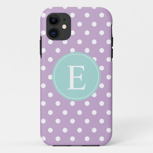 Paars Polka Dot Blauwgroen Monogram Case-Mate iPhone Case (Achterkant)