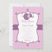 Paars Polka Dot Elephant Baby shower Kaart (Voorkant)