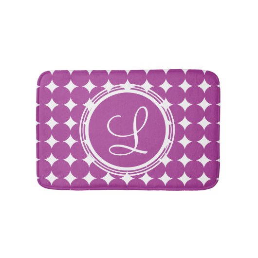 Paars Polka Dot Monogram Badmat (Voorkant)