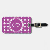 Paars Polka Dot Monogram Bagagelabel (Voorkant horizontaal)