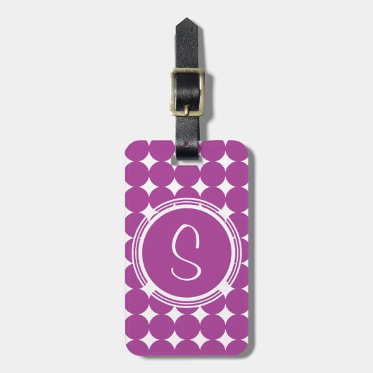 Paars Polka Dot Monogram Bagagelabel (Voorkant verticaal)