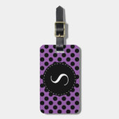 Paars Polka Dot Monogram Gepersonaliseerd Bagagelabel (Voorkant verticaal)