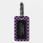 Paars Polka Dot Monogram Gepersonaliseerd Bagagelabel (Achterkant verticaal)