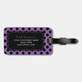 Paars Polka Dot Monogram Gepersonaliseerd Bagagelabel (Achterkant horizontaal)