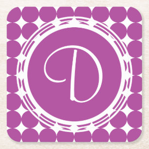 Paars Polka Dot Monogram Kartonnen Onderzetters