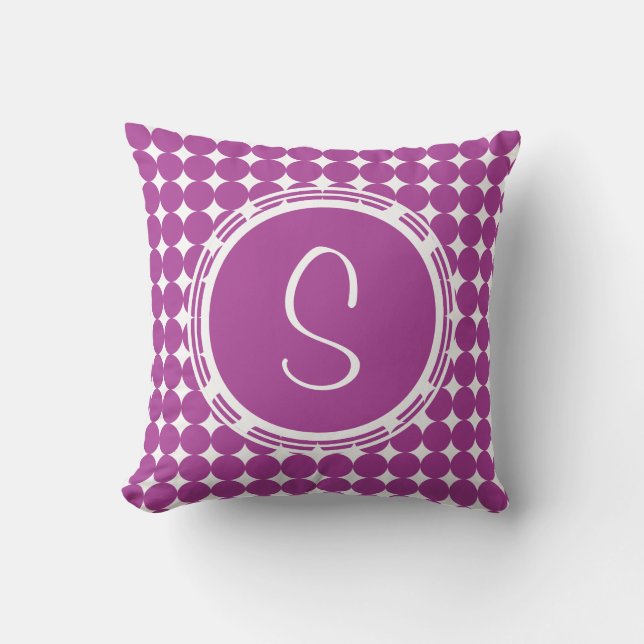 Paars Polka Dot Monogram Kussen (Voorkant)