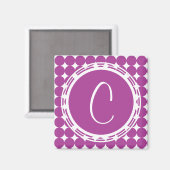 Paars Polka Dot Monogram Magneet (Voorkant / Achterkant)