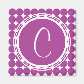 Paars Polka Dot Monogram Magneet (Voorkant)