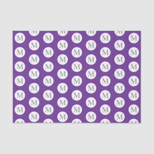 Paars Polka Dot Monogram Tissuepapier (Voorkant)