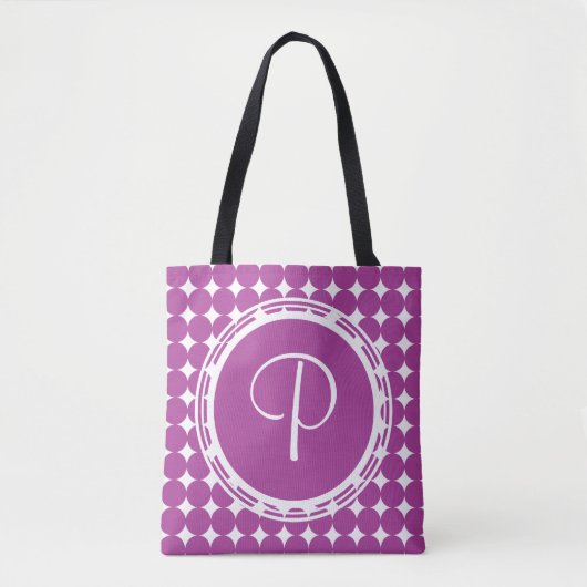 Paars Polka Dot Monogram Tote Bag (Voorkant)