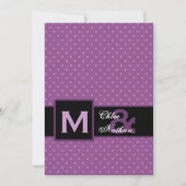 Paars Polka Dot Pattern Monogram Weddenschap Sjabl Kaart (Voorkant)