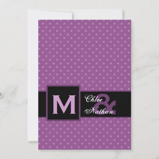 Paars Polka Dot Pattern Monogram Weddenschap Sjabl Kaart (Voorkant)