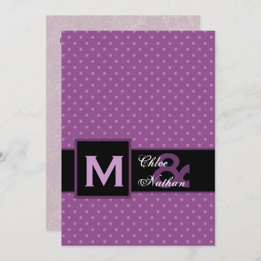 Paars Polka Dot Pattern Monogram Weddenschap Sjabl Kaart (Voorkant / Achterkant)