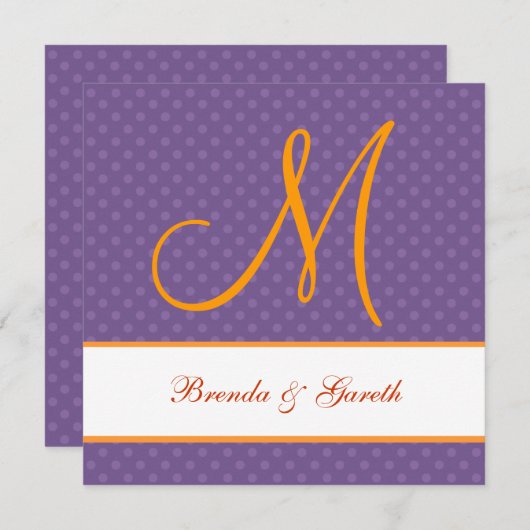 Paars Polka Dot Pattern Monogram Wedding Z209 Kaart (Voorkant / Achterkant)
