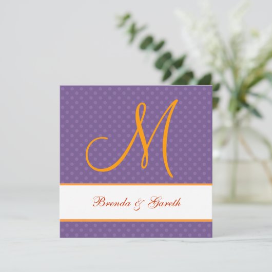 Paars Polka Dot Pattern Monogram Wedding Z209 Kaart (Staand voorkant)